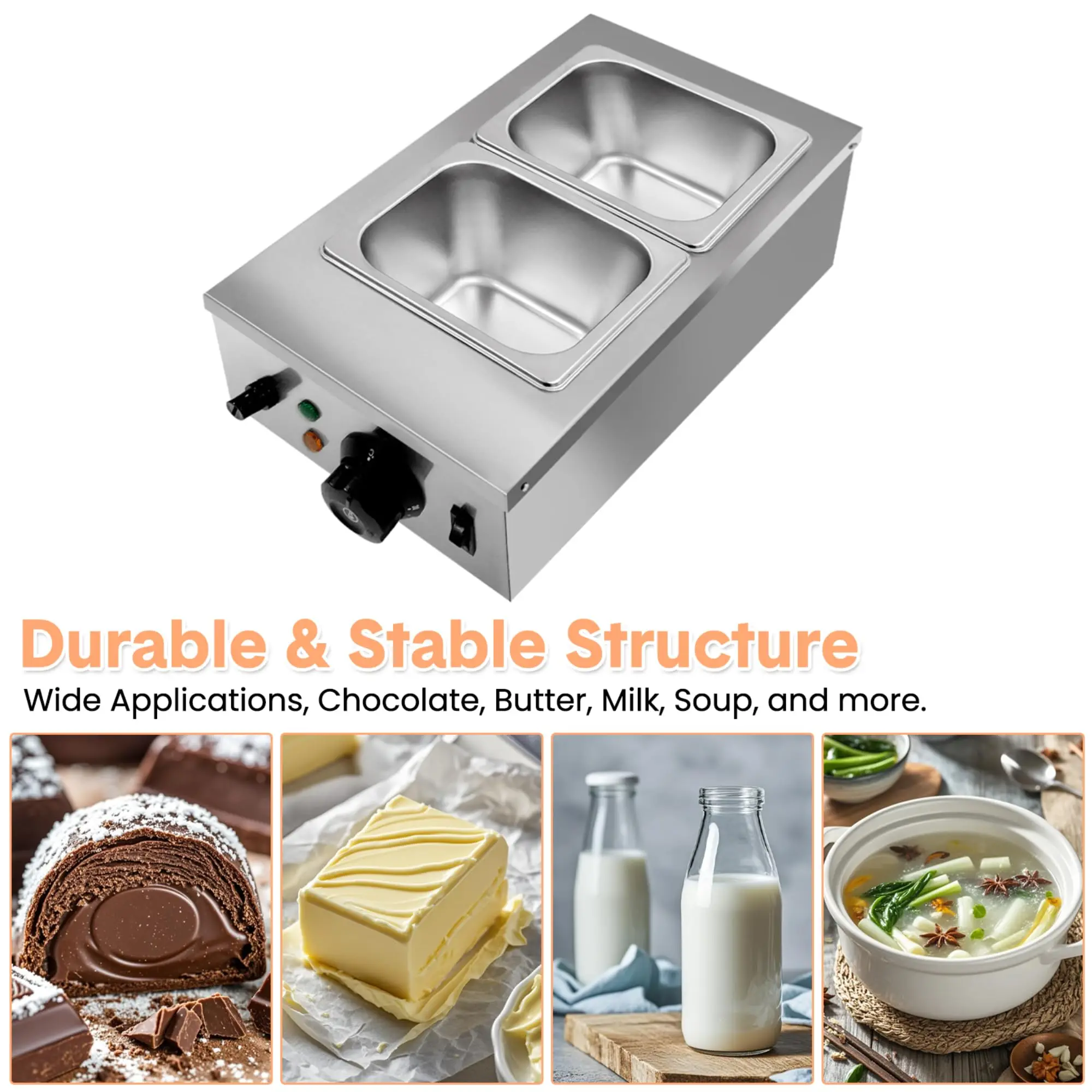 2/3탱크 초콜릿 템퍼링 기계 800W/1200W 1.8QT 식품 등급 스테인리스 스틸 PID 온도 제어 베이커리 레스토랑용