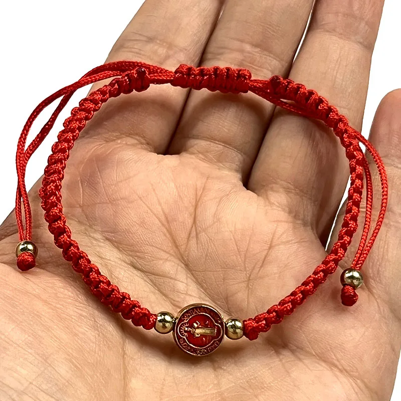 12Pcs Saint Benedict  Red Oil Alloy Accessories Woven Bracelet