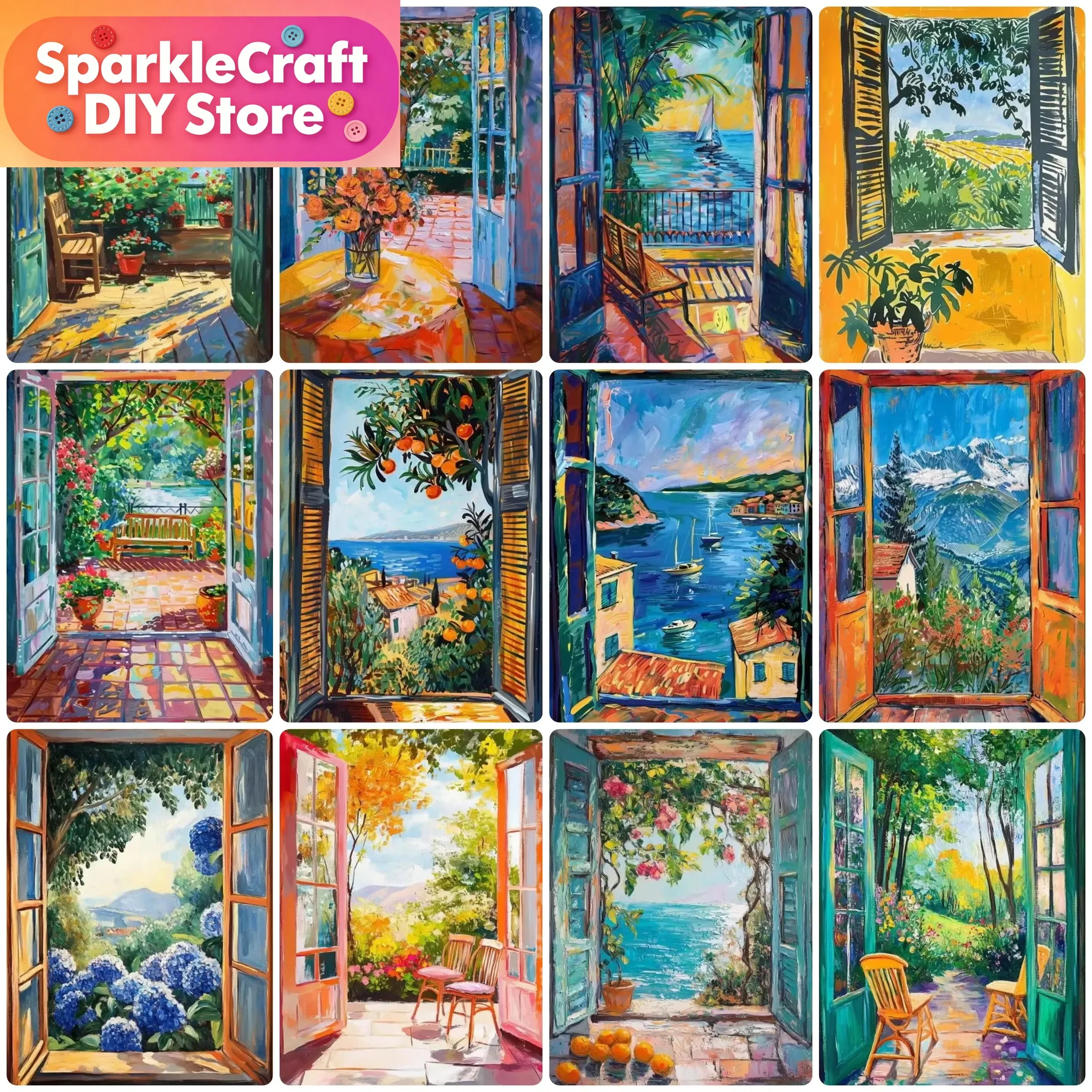 Henri Matisse Gemälde 'Offenes Fenster' 5D Diamant-Malerei-Set DIY Mosaik-Diamant-Stickerei Geschenk Heimdekoration