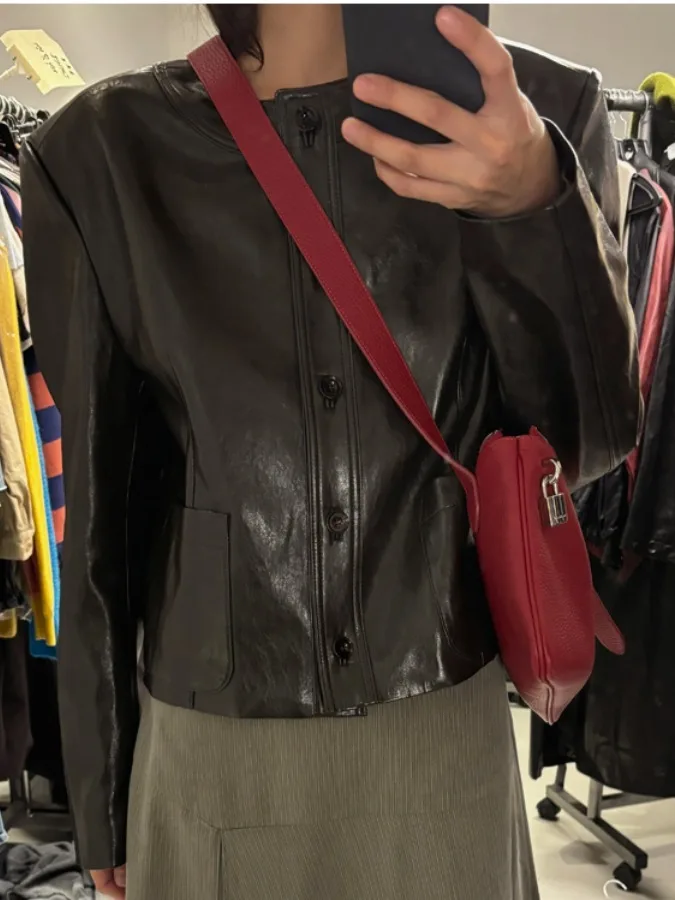 Sli PU Pelle Jaet Donna Autunno Inverno Taglia piccola Jaet Personali Haome Lungo Sve rotondo Ne Single Row Mult...