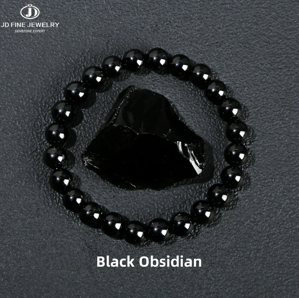 Image of JD Natürliche Schwarze Obsidian Armbänder Fett Relief Fördern Die Durchblutung Anti Angst Gewicht Verlust Armband Frauen Männer Schmuck