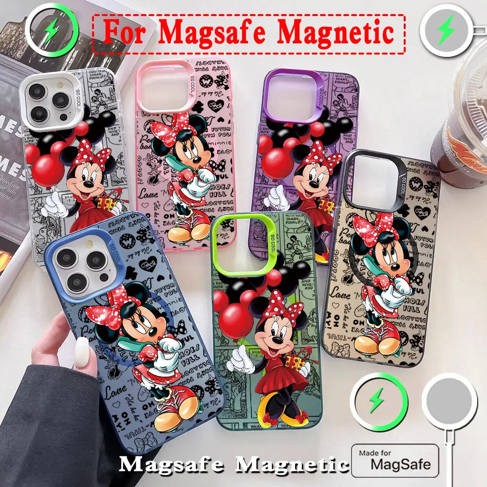 Cartoon Kawaii Mickey Mouse Magsafe Magnetic Case for Samsung S25 S24 S23 S22 S21 S20 FE Plus Ultra 5G Soft Silver Plated Cover