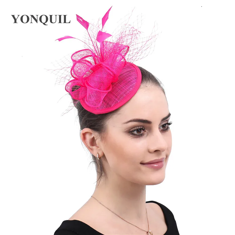 

Women Fedora Cover Face Veils Fascinators Wedding Hair Accessories Fashion Sinamay Headdress Fancy Feather Race Headwear SYF303