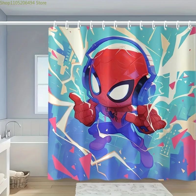 

1 шт. занавеска для душа Marvel Spider-Man с крючком - яркий красно-синий дизайн, полиэстер, всесезонный декор для ванной комнаты, машинная стирка.