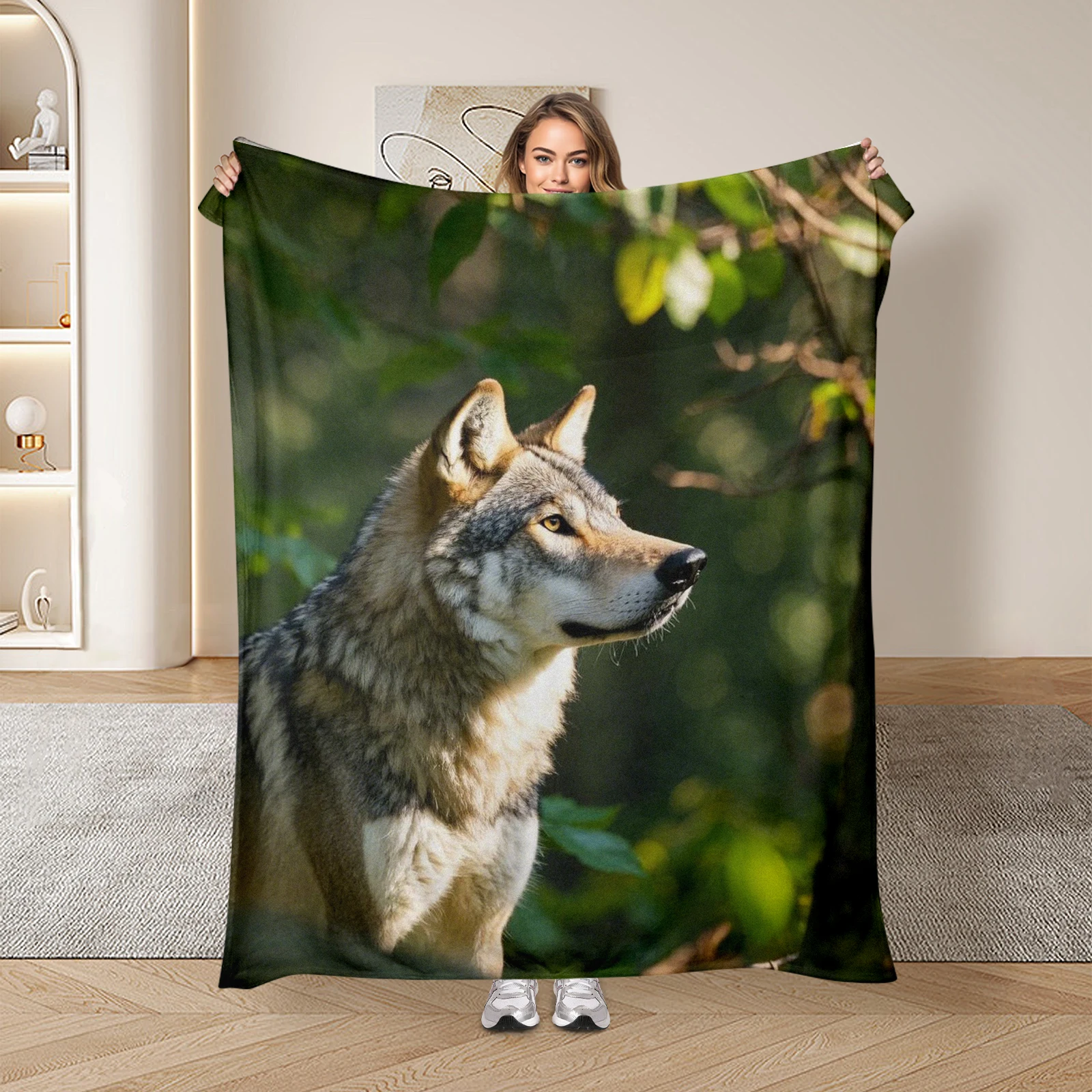 Beautiful Blanket With Themes Of Forest Sunlight And Wolves Looking Into The Distance Perfect For Home Decor And Kids Gifts