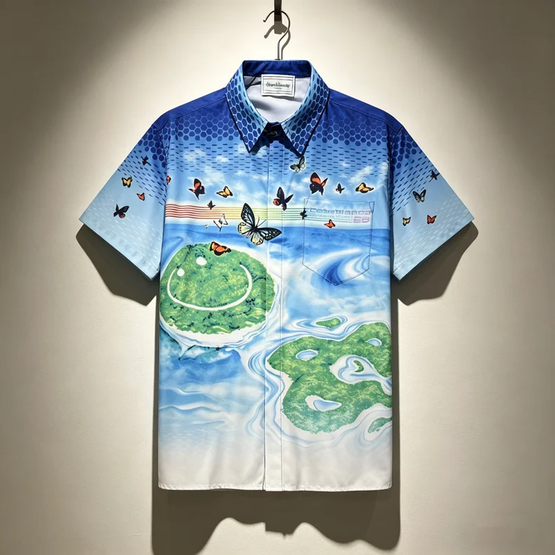 

Spott Butterfly Print Casablanca Shirt Thin Fabric Men Women High Quality Beach Hawaii Holiday Casual Surf Short Sleeve Shirt