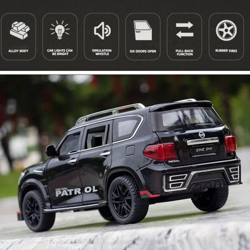 1:24 Nissan Patrol Metal Diecast Off-road Vehicle Car Model for Boy Toys Alloy Model with Sports Kit 6 Doors Opened A303 view 2