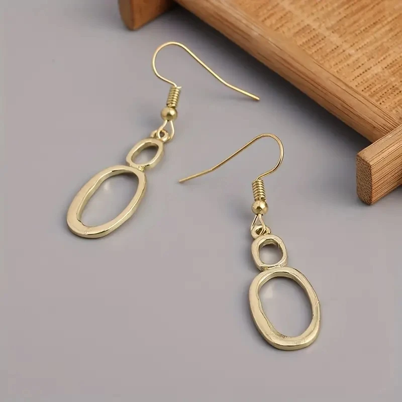 Attractive Earrings for Women Round Gold Color Hollow Metal Inlaid Dangle Earrings Jewelry Trendy Female Gift