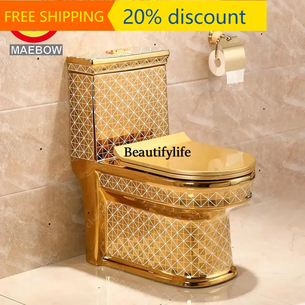 J132 MAEBOW Artistic Gold Diamond Ceramic One Piece Closestool Water Saving Odor-Proof Floor Drain Cyclone Flushing Bathroom Toi