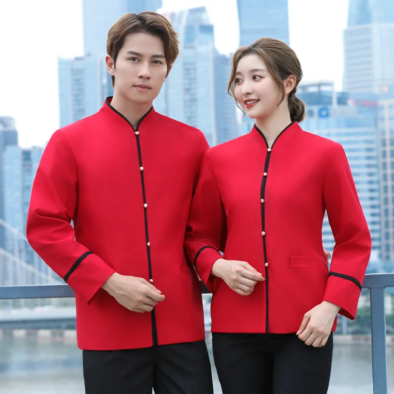 

Chinese Style Waiter Workwear Men's and Women's Long Sleeves Catering Farmhouse Restaurant Hot Pot Restaurant Restaurant Restaur