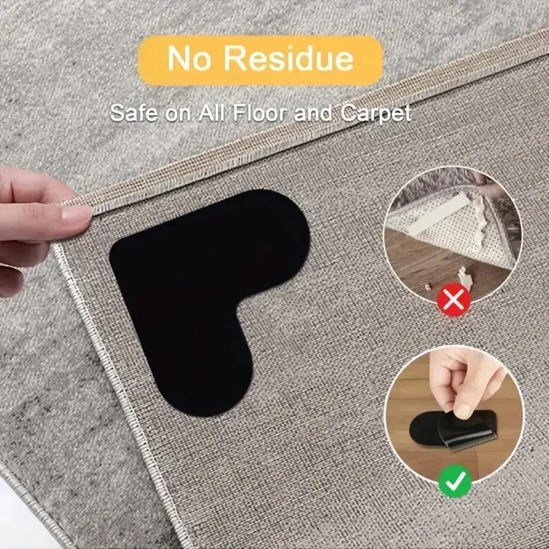 4pcs Anti-slip Floor Wall Stickers Reusable Washable Anti Curling Carpet Patch Fixed Stickers Rug Mat Tape Gripper Corner Pads