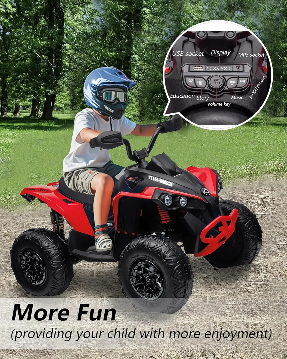 12V 4 Wheeler elektrische ATV rit op speelgoedauto voor kinderen van 37-95 maanden met 5MPH maximale snelheid afstandsbediening muziekverhaal rood