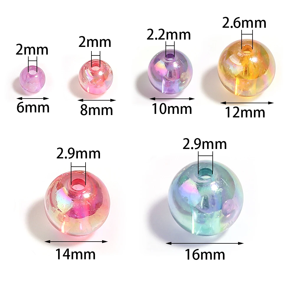 20-300pcs 6 8 10 12 14 16mm Plated Color Acrylic Beads Random Mixed Color Round Loose Beads For Jewelry Making Bracelet Necklace
