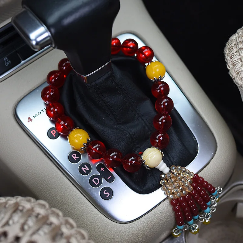 Car Gear Shift Pin Rearview Mirror Accessory Car Figurine Buddhist Prayer Beads Accessory Crystal Car Pendant Transfer Bead
