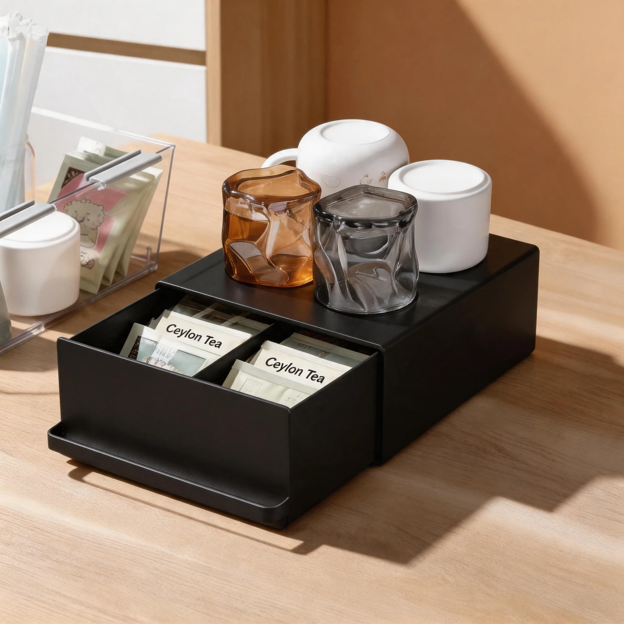 Boîte de rangement pour sachets de thé, tiroir de rangement pour capsules de café, support pour machine à café, adapté à la maison, au bureau, au salon de thé ou au café