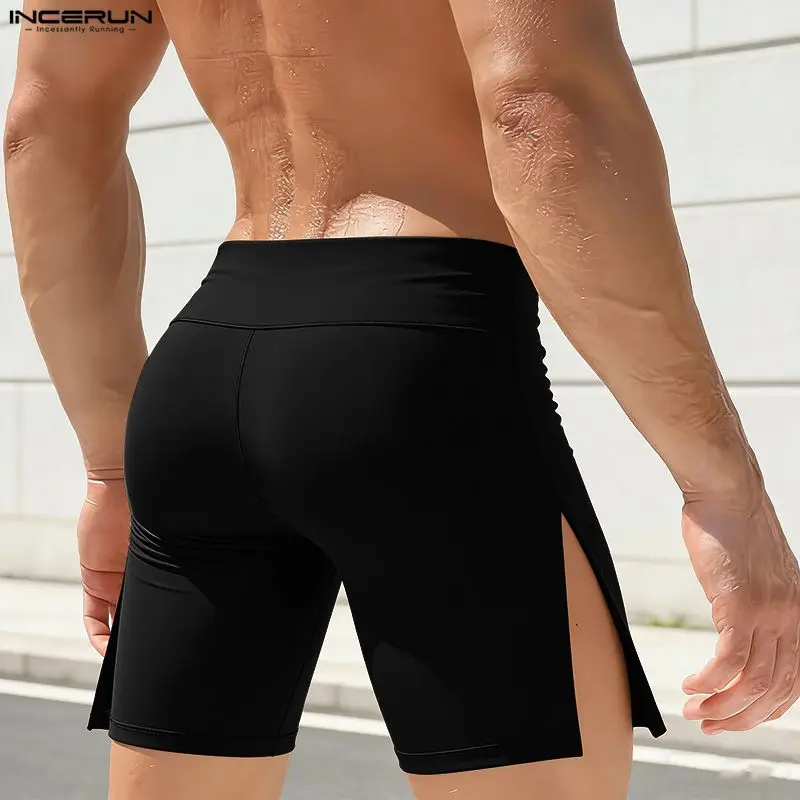 

INCERUN Men Shorts Solid Color Elastic Waist Split Men Bottoms Streetwear Summer 2026 Skinny Workout Casual Shorts For Man S-3XL