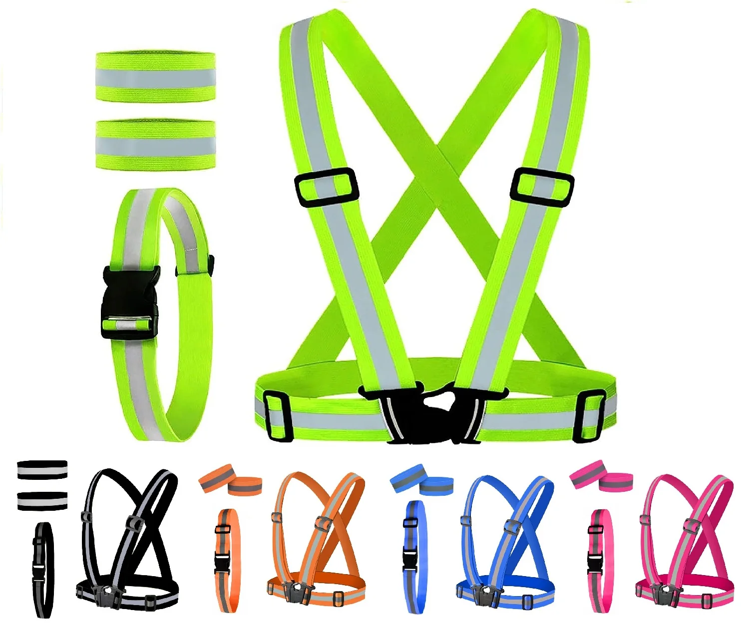 

4Pcs Highlight Elastic Reflective Straps Safety Vest Glow Belt Reflector Armbands for Night Working Running Walking Cycling