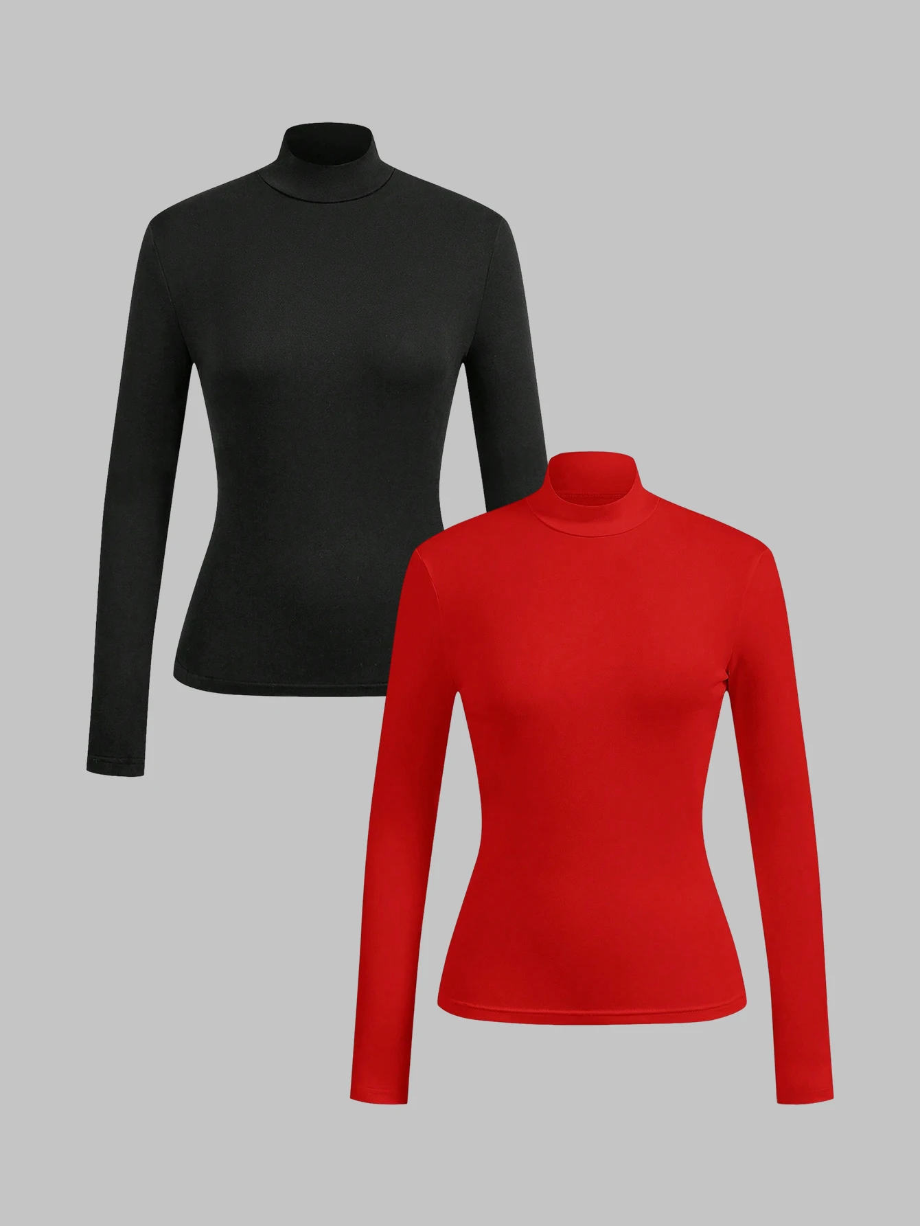 Two-piece simple and versatile women's high-neck fitted base layer t-shirts with long sleeves