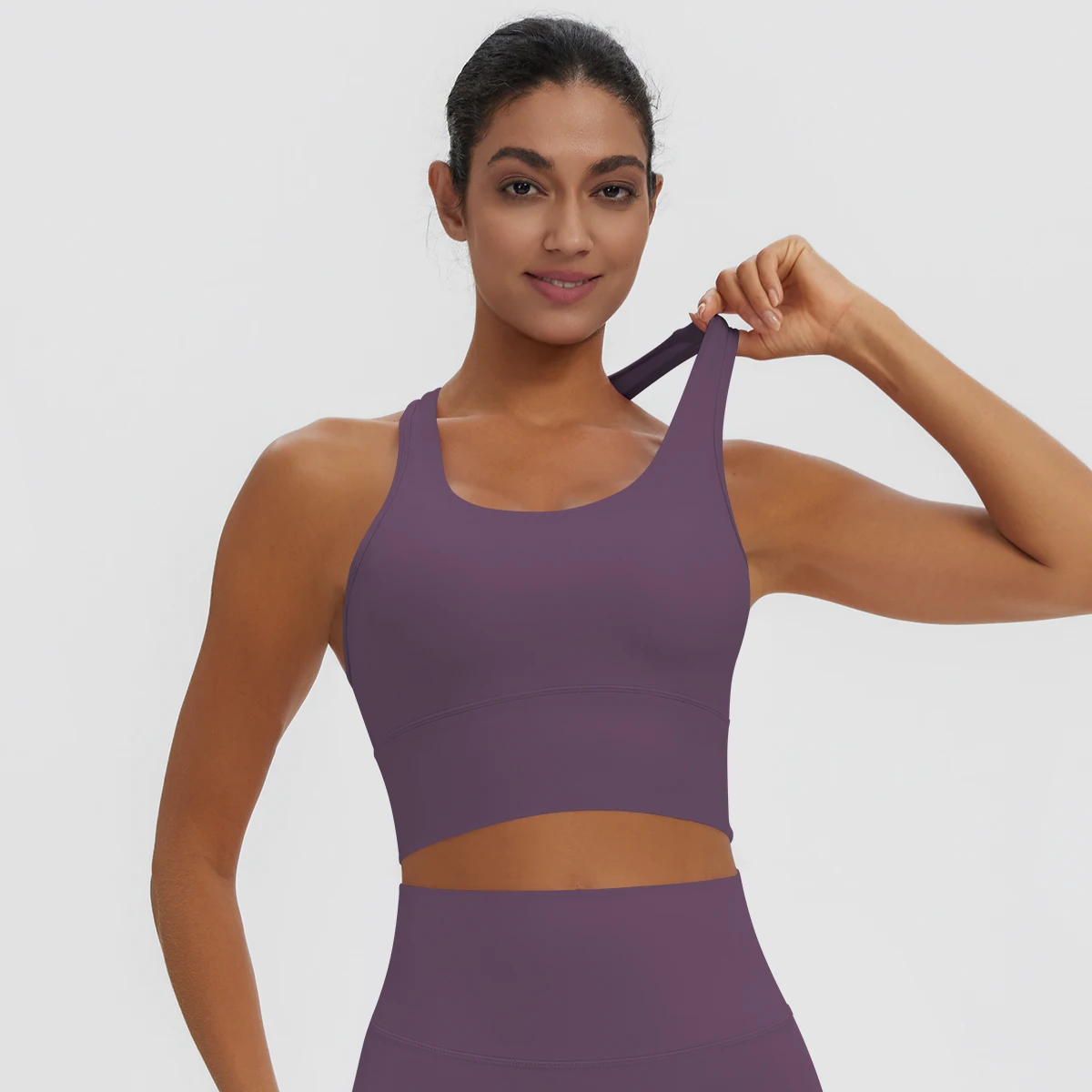 Rooftrellen Damen Einfarbige Yoga-Weste mit Raffung, schönem Rücken, I-förmigem Design, Yoga-Top mit Brustpolster, stoßfestes Workout-Top – Detail 31