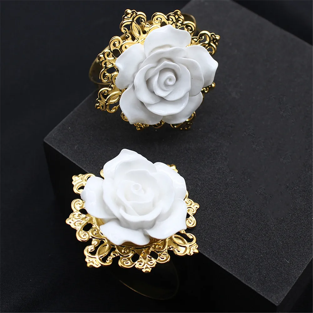 1 Pcs Creative Gold Silver Rose Buckles DIY Hand-Made Home Banquet Decoration Celebrations Birthday Party Flower Napkin Ring