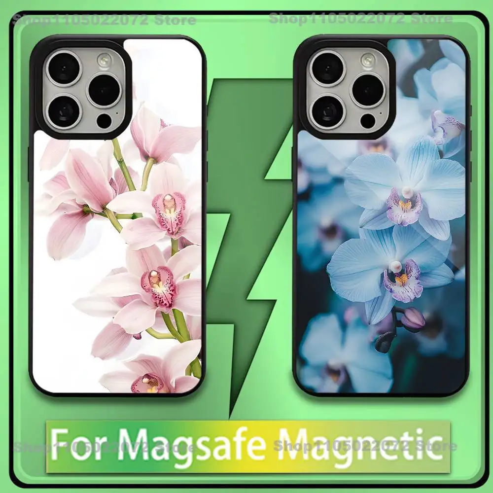 

Elegant Fashion Pink Blue Orchid Phone Case For iPhone17,16,15,14,13,12,11,Plus,Pro,Max,Mini Magesafe Magnetic Wireless Charge
