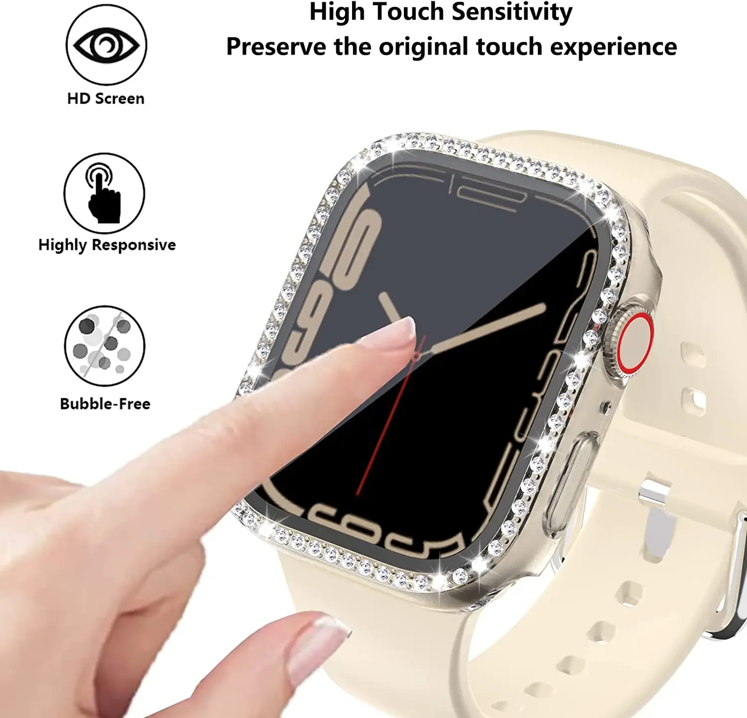 Vidrio + cubierta de reloj para Apple Watch 45mm 41mm 40mm 44mm 38mm 42mm funda ostentosa Protector de parachoques de diamante para iwatchSE 9 8 7 6 5 4 3 2