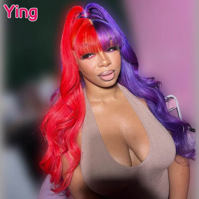 Ying Hair Body Wave Haif Red Half Purple Color 13x4 Lace Front Human Hair Wigs Brazilian Remy 13x6 Lace Frontal Wig  PrePlucked