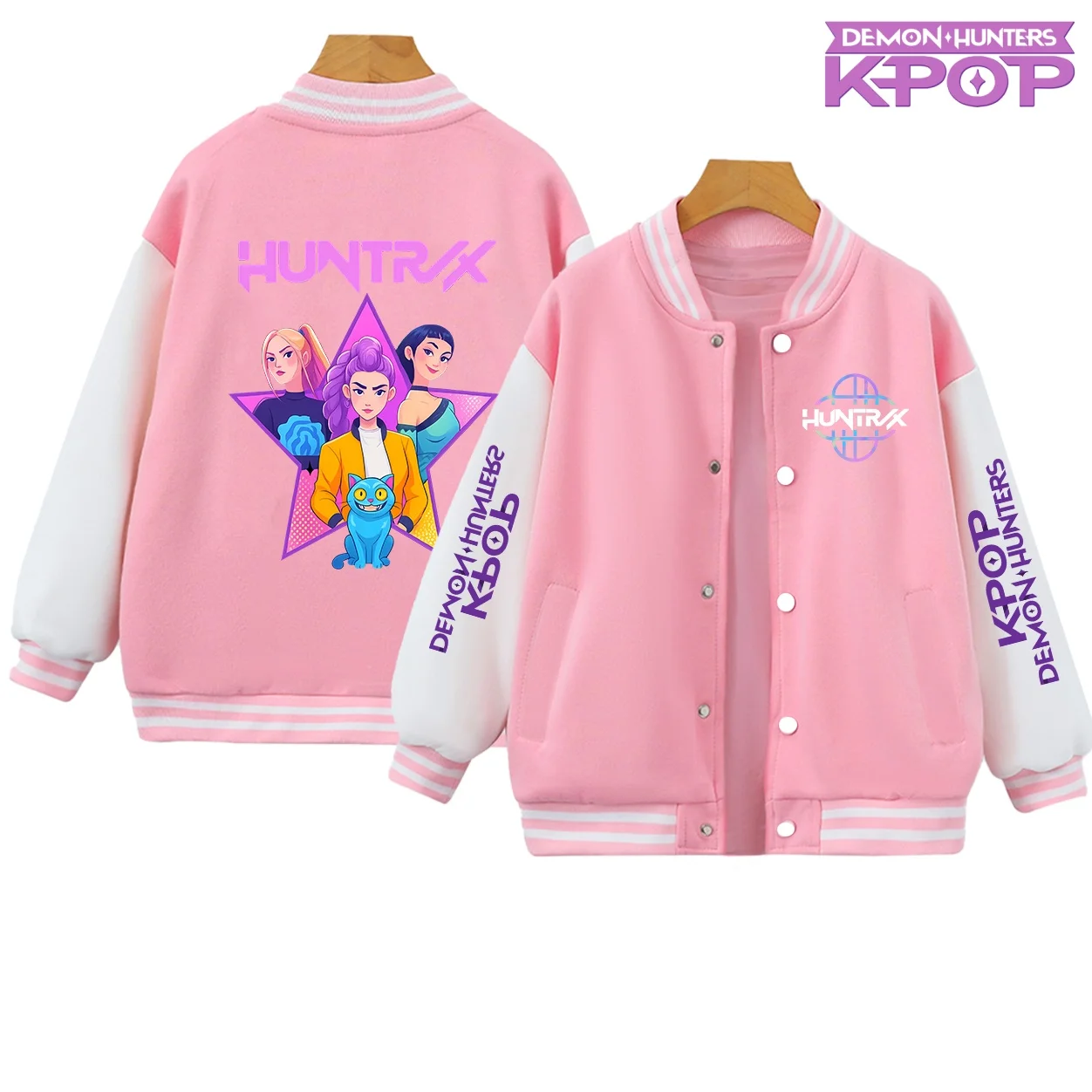 

2025 Spring Autumn New Boys Girls Jacket Anime KPop Demon Hunters Baseball Uniform for 4-14 Years Children Sports Outerwear