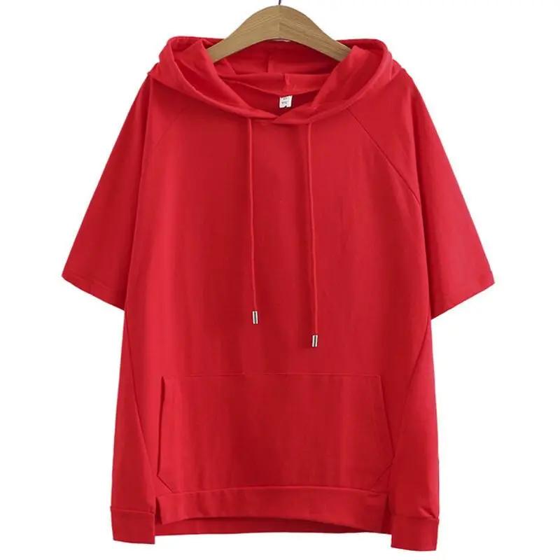 2024 New Summer Age Reducing Fashion Simple Solid Color Loose Casual Oversized Hooded Drawstring Kangaroo Bag Women\'s Hoodie