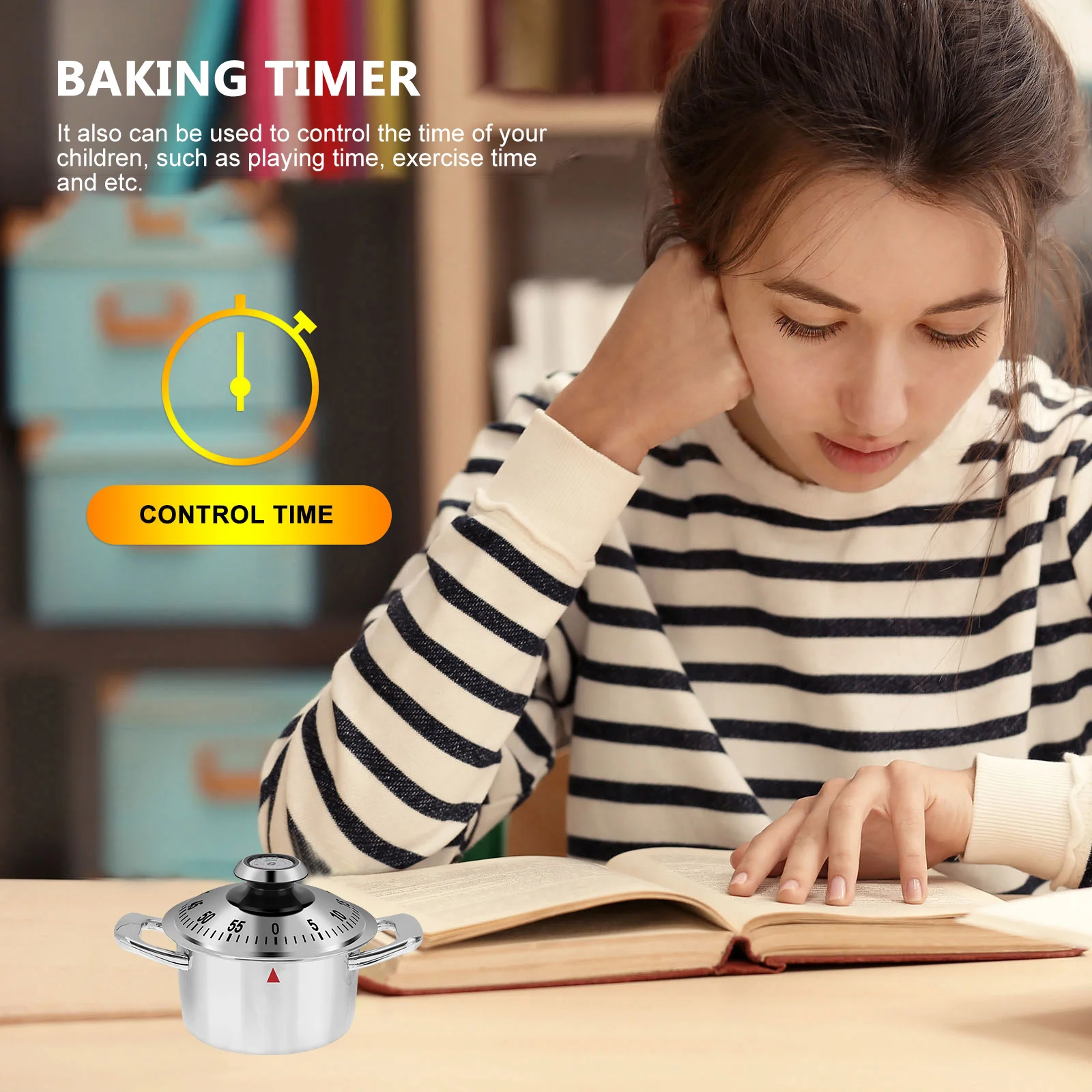 Kitchen Timer Learning Mechanical Alarm Clock Digital Pot Shape Creative Cooking Baking Kids Household Stainless steel