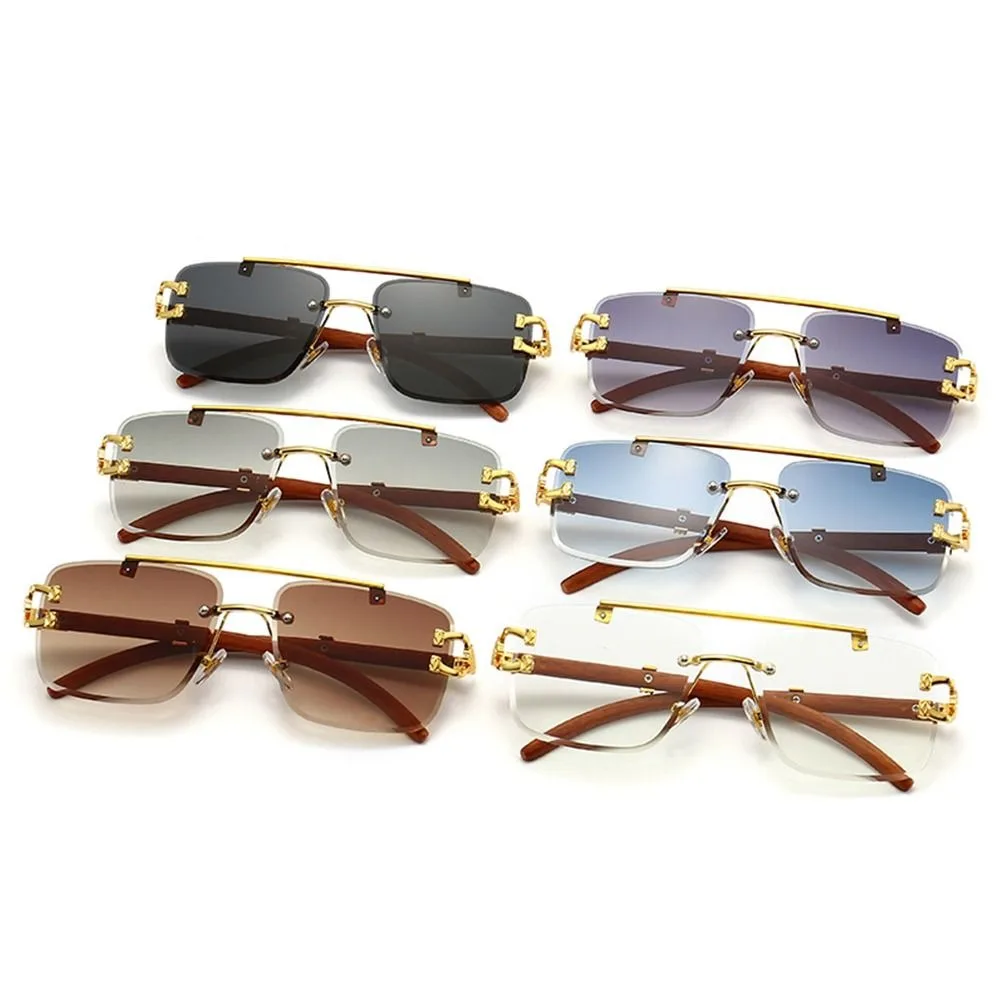 Fashion Rimless Designer Square Double Bridge Sun Glasses Vintage Women Men Sunglasses Gradient UV400 Eyeglasses Shades 2025