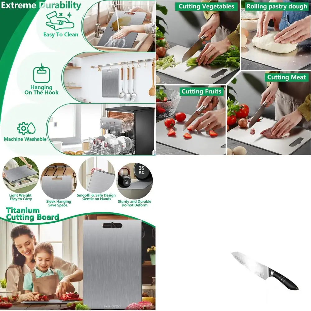 

Triple Set of Pure Titanium Double-Sided Cutting Boards: Easy Clean, Dishwasher Safe, Ideal for Kitchen and Camping
