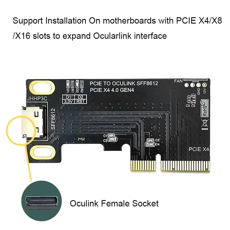 Brand PCIE X4 4.0 to Oculink Female Socket GEN4 4x to SFF 8612/8611 OCuLink Port Data Cable External Graphics Card Adapter Board