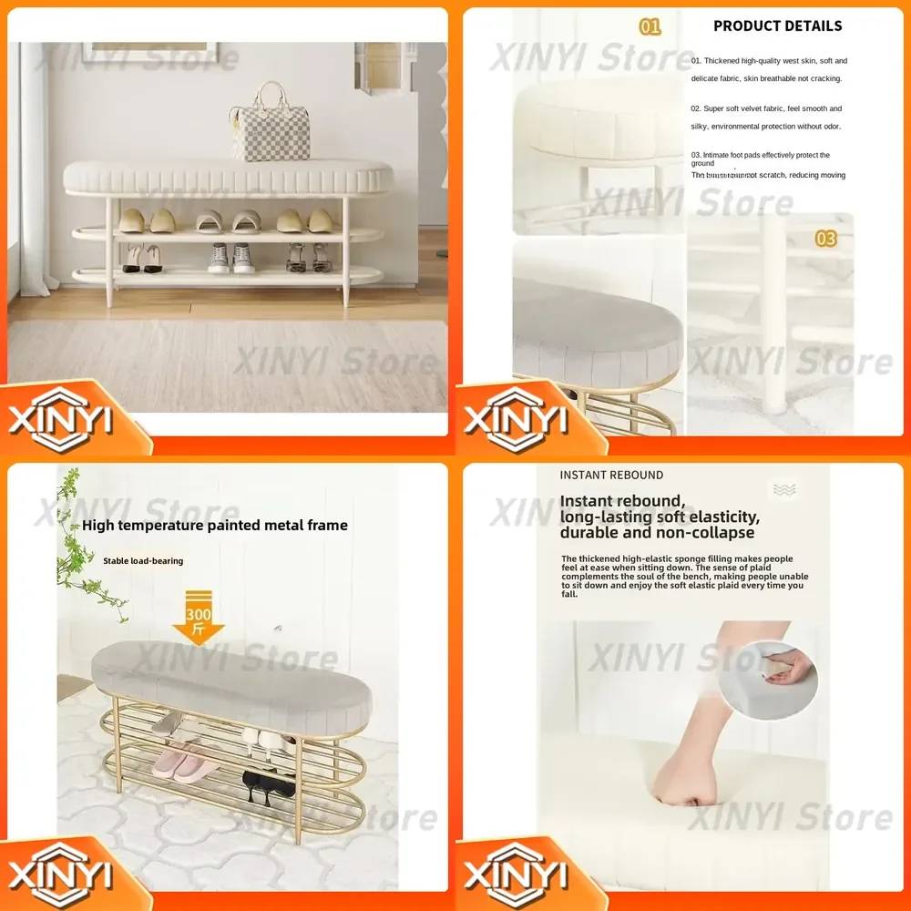 Shoe Changing Stool for Home Doorway Footstool Shoe Rack Storage Bench Cream Living Room Entryway Shoe Cabinet Integrated