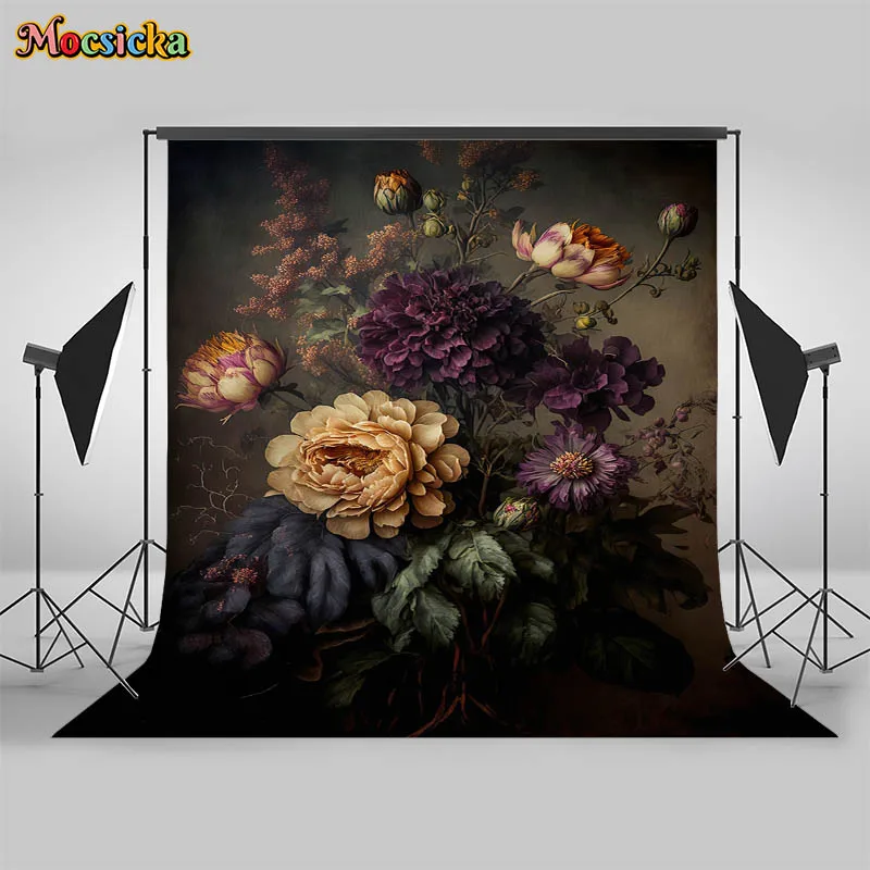 Mocsicka Floral Newborn Photography Backdrops Hand Drawn oil painting Artistic Background Photoshoots Girl Photo Prop Banner