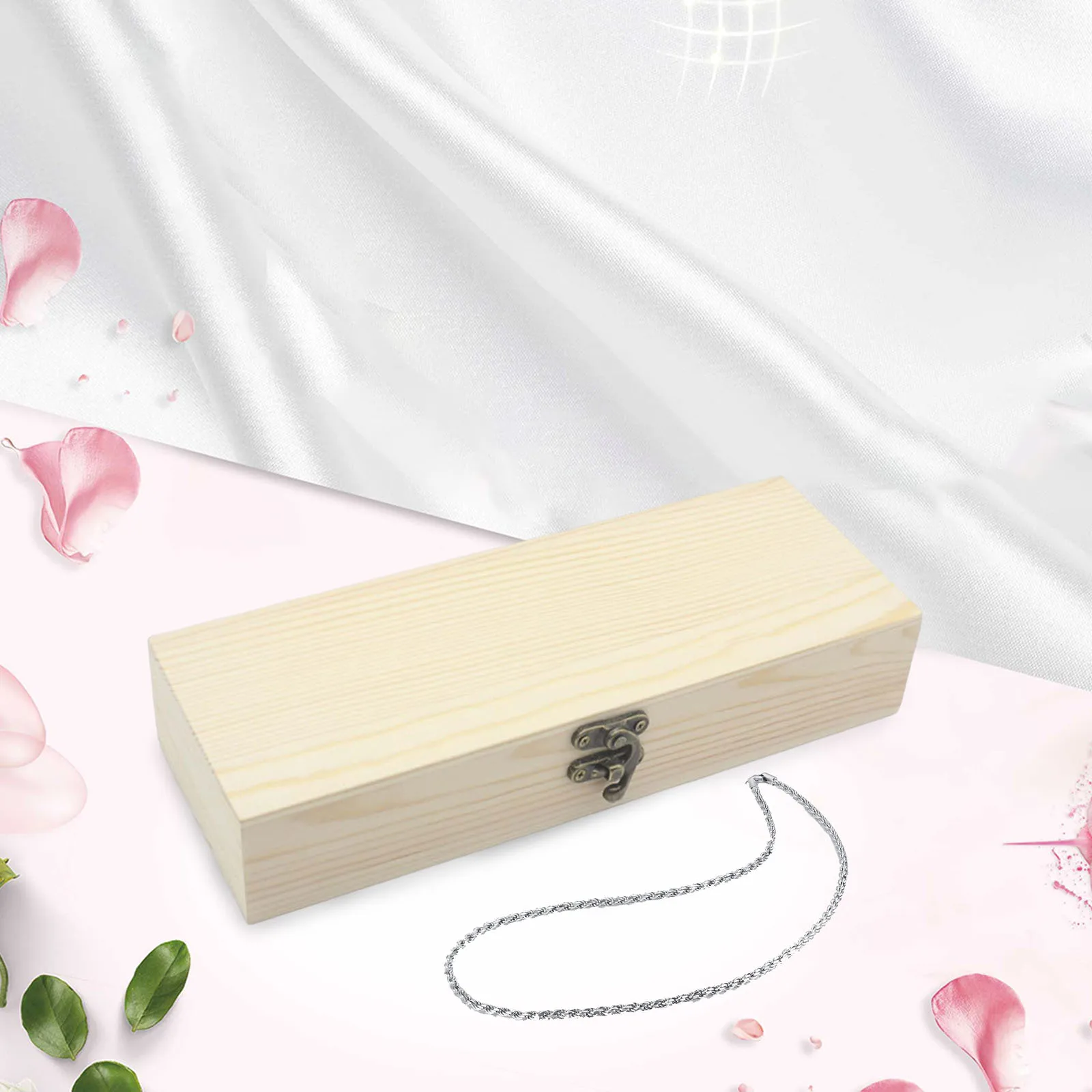 Unfinished Wooden Hinged with Lid Box Decorative Rectangular Keepsake Box Trinket Rings Storage Organizer for Home Office Table