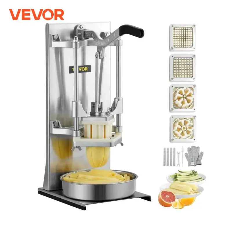 VEVOR Commercial French Fry Cutter with 4 Replacement Blades Lemon Potato Cutter for French Fries with Extended Handle