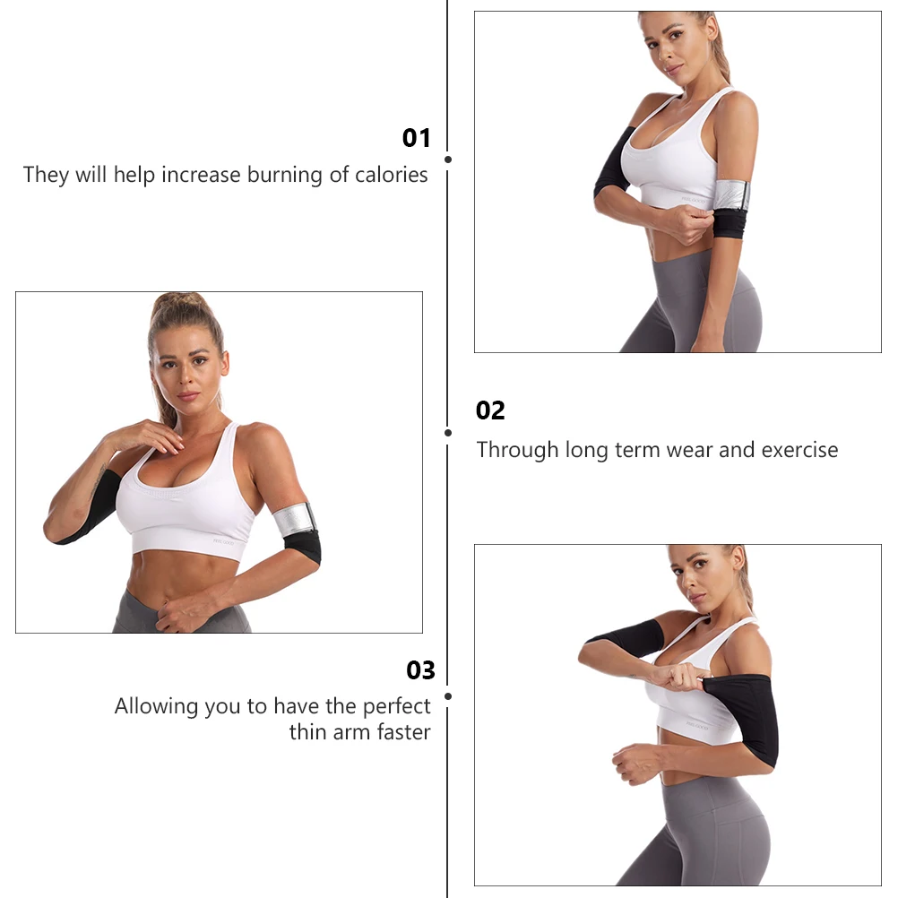 

2pcs Black Silver Sauna Slimmer Shaper Compression Sleeves Wraps For Weight Loss Sweat Arm Bands Multipurpose Fitness Arm Guards