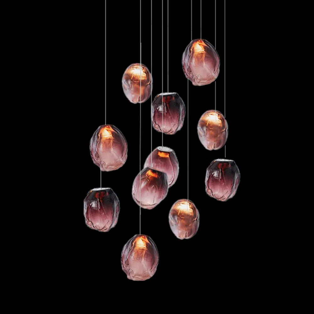 

Contemporary Glass Shade Lamp Gold Black Hardware Lustre 3 Color Dimmable Lighting for Staircase Dining Ceilings