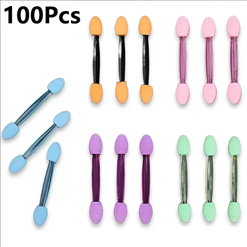 100Pcs Dual Head Mini Eyeshadow Brushes Multi-colors Sponge Nylon Cosmetic Applicator Women's Portable Makeup Tool For Travel