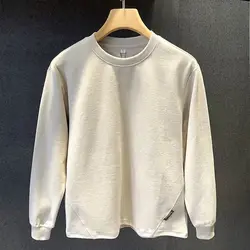 Autumn Winter Solid New Men's Loose Trendy Brand Pure Cotton Long-sleeved Bottoming Round Neck Pullover Sweatshirt Casual Trend