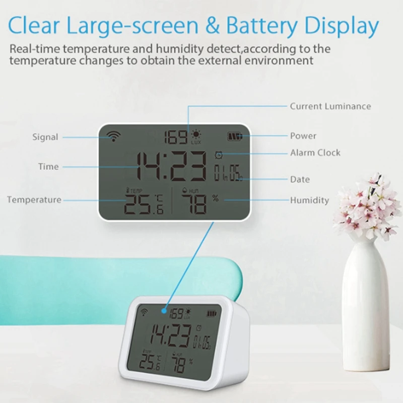 Wifi Thermometer Hygrometer Monitor: Digital Light Thermometer Humidity Sensor Meter For Baby Home Indoor Greenhouse