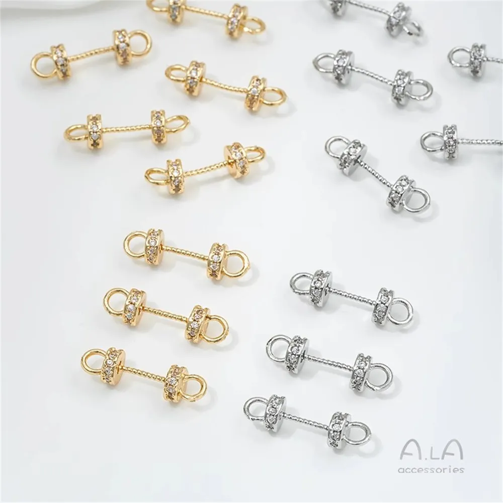 

14K Gold Zirconium Bracelet Necklace Double Ring Connecting Ring Half-hole Sheep's Eye Pearl Hat Diy Handmade Accessory Material