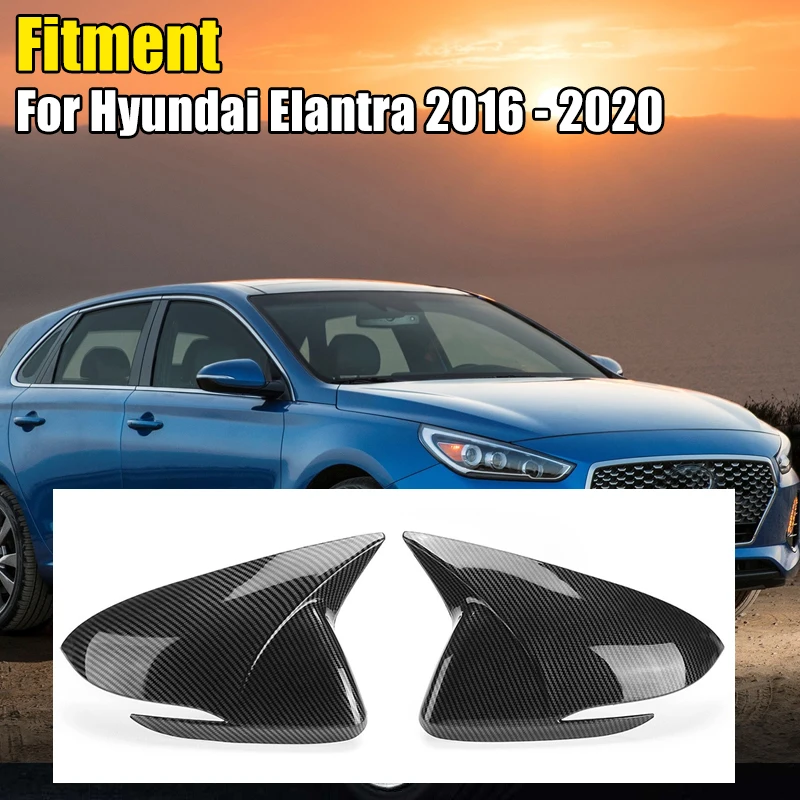 

2PCS Carbon Fiber Look Car Rearview Cover Side Door Mirror Shell Decoration For Hyundai Elantra AD 2016 2017 2018 2019 2020