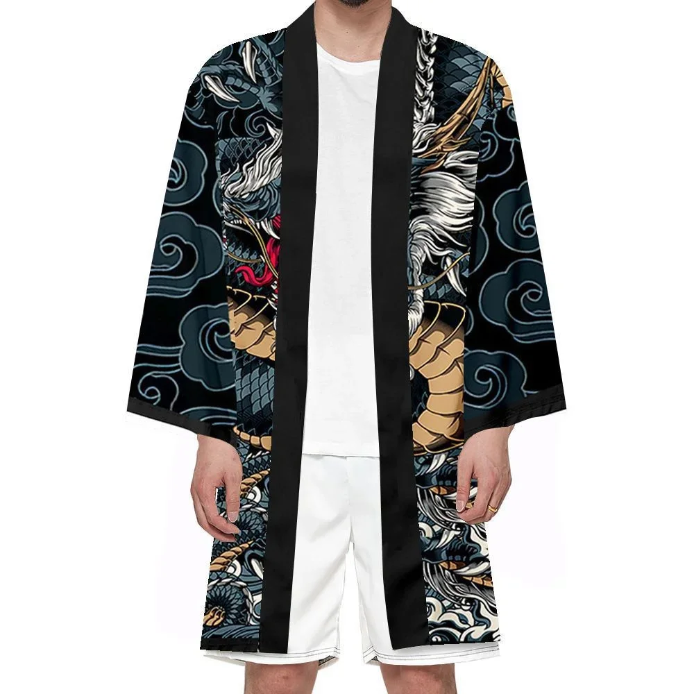 Summer Long Kimonos Men\'s Kimono Cardigan Japanese Fashion Anime Cosplay Cloak Haori Samurai Kimono Bathrobe Elegant Jacket