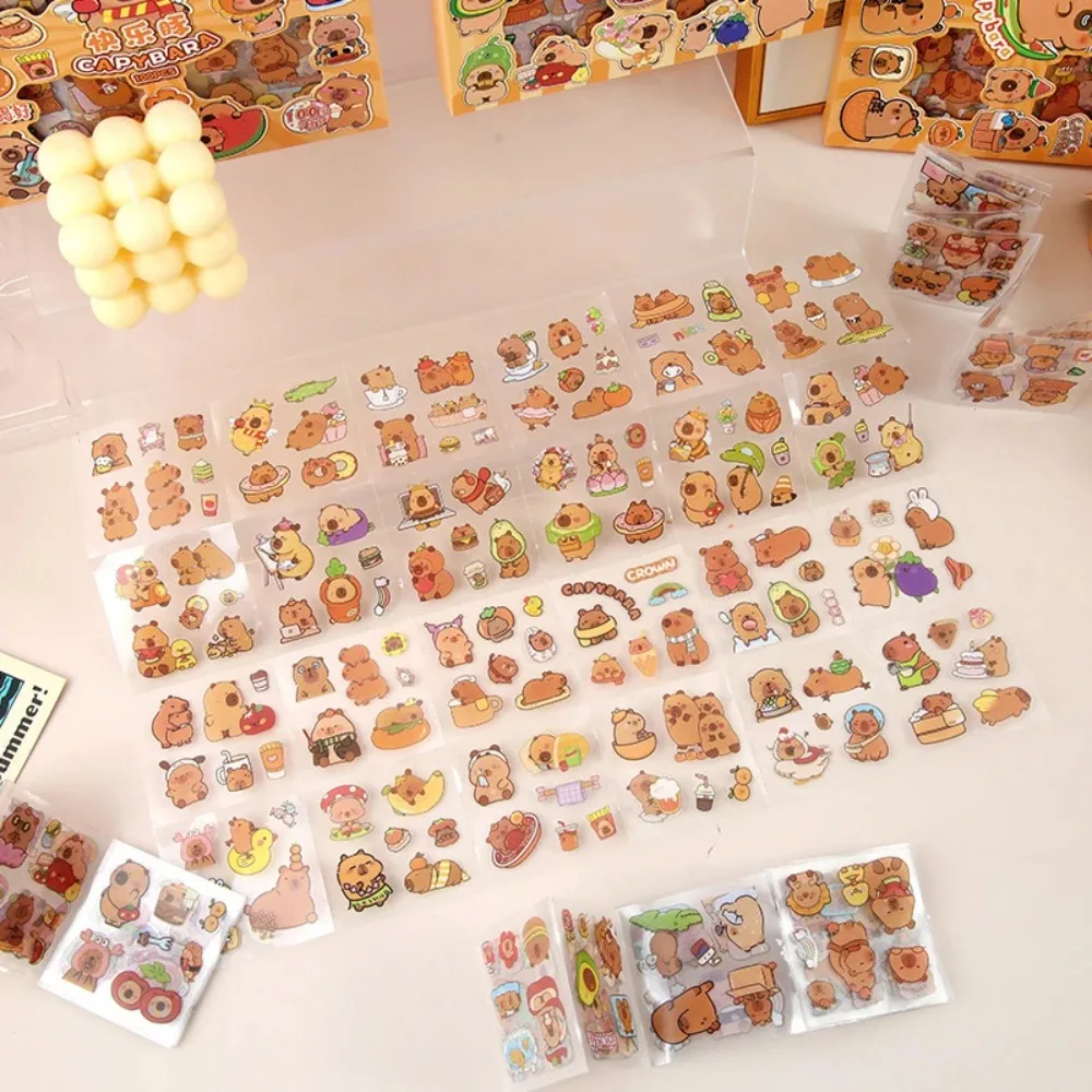 100PCS Cartoon Capybara Children Sticker Stationery DIY Mobile Phone Decoration Kid Toys Gifts Non-Repeating Water Cup Decal