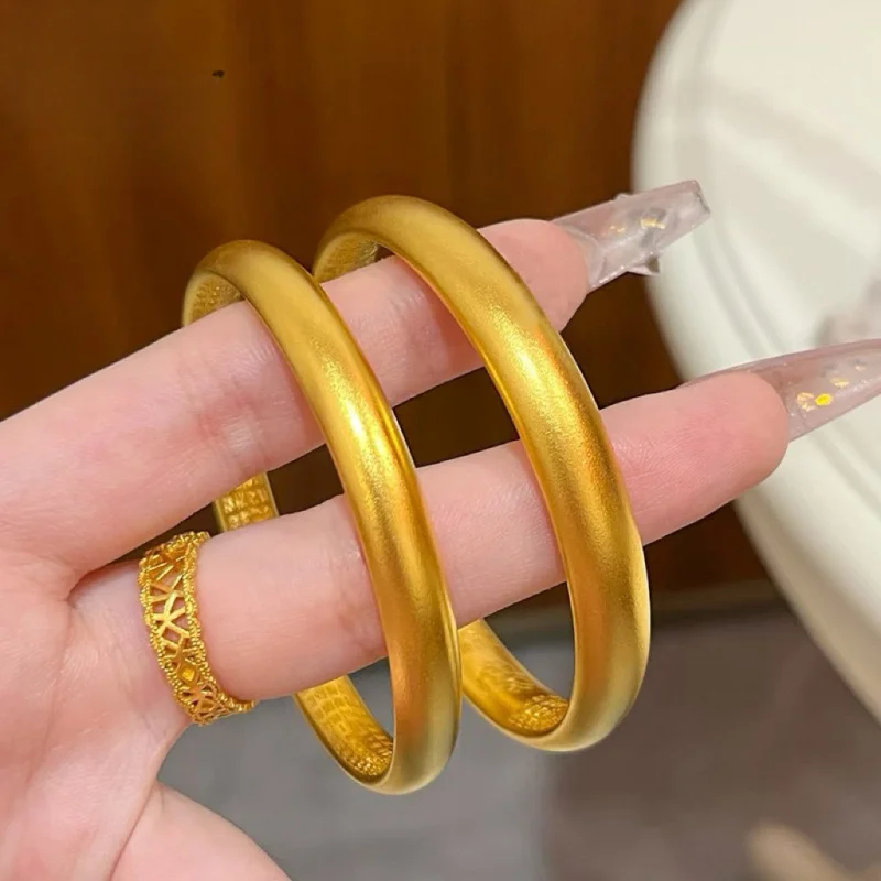 

Luxury 100% Real 24K Gold Heritage Lotus Inner Heart Sutra Solid Plain Bangle Loach Back Cuff Bracelet