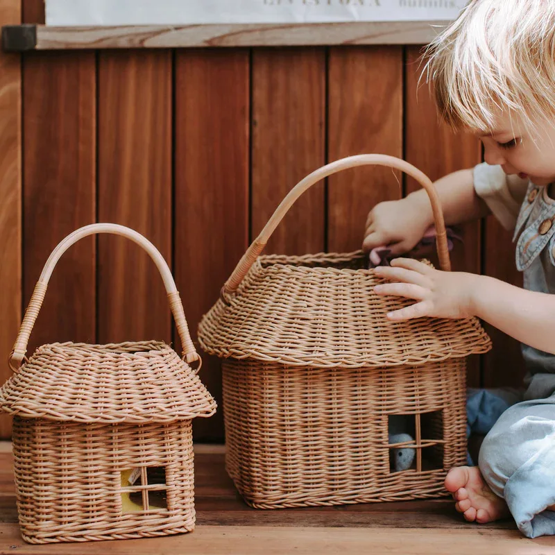 Ins Style Rattan Small House Storage Basket Outgoing Toys Handbag Woven Small Flower Basket Children's Shooting Props