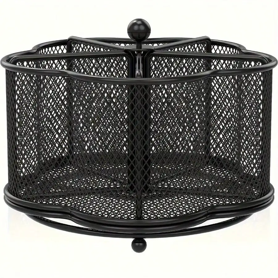 

Металлическая подставка для кухонных принадлежностей, 360° ° Вращающийся органайзер для столовых приборов с 5 отделениями, для кухонных обеденных столов, 1 шт.