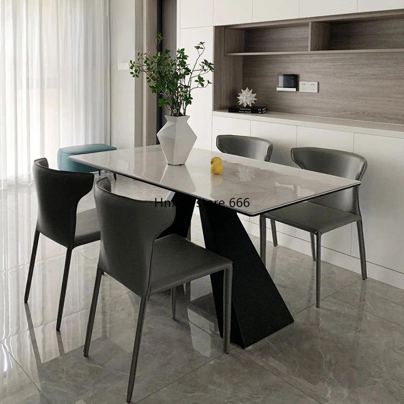 Italian minimalist luxury stone large flat rectangular marble dining table